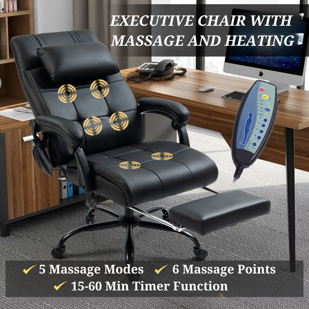 Office Chair with Heat Massage Function with Adjustable Headrest Le Elevate Chairs