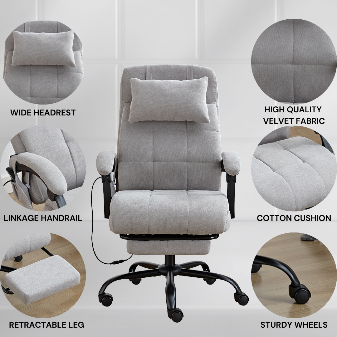 Vertex Office Chair with Heat and Massage Function (Velvet Fabric)