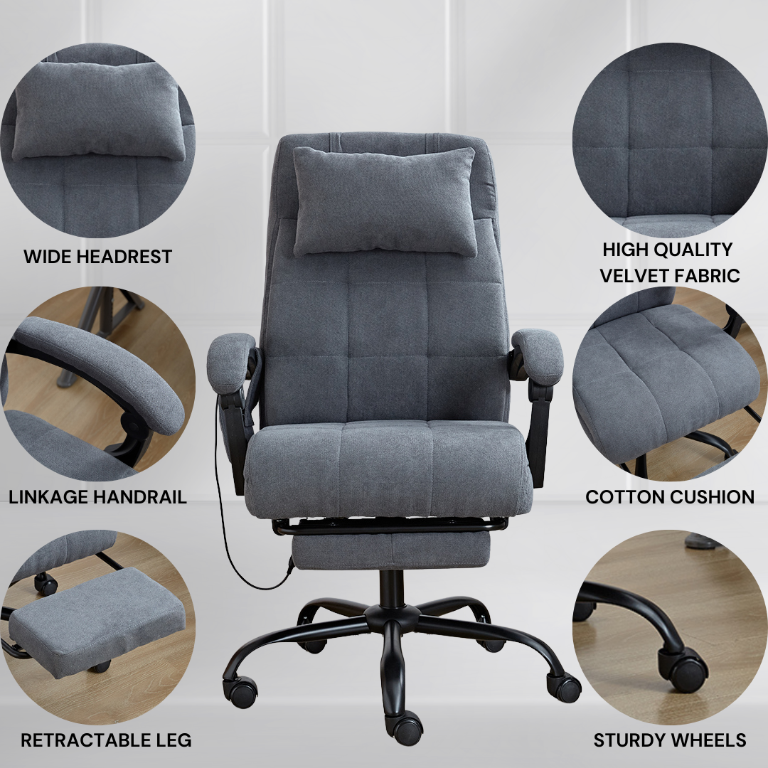 Vertex Office Chair with Heat and Massage Function (Velvet Fabric)