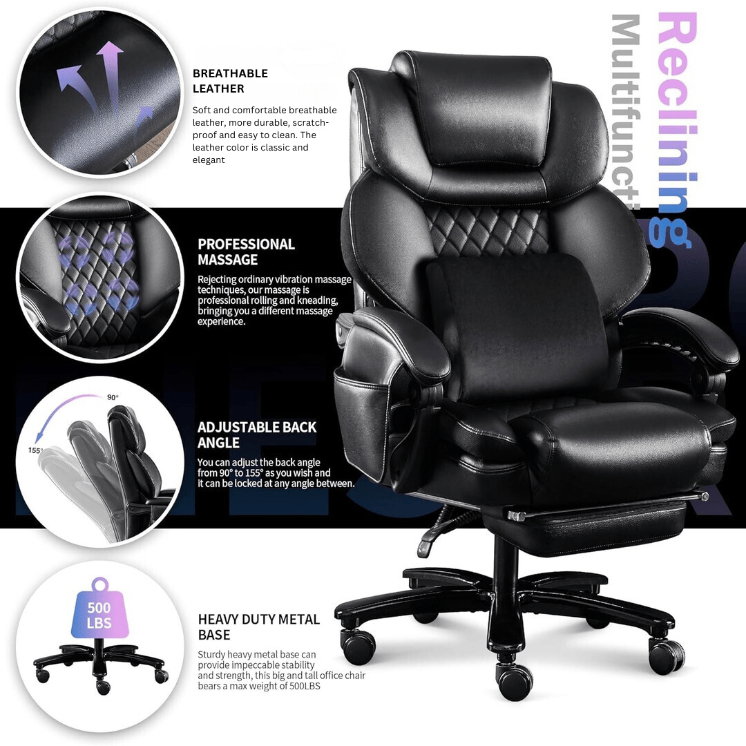 Apex Ergonomics Office Chair with 3D Rolling Massage Lumbar Cushion