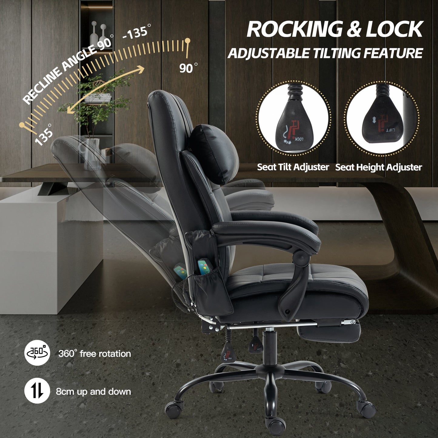 Supreme Office Chair with Heat & Massage Function with Adjustable Headrest (Leather Fabric)
