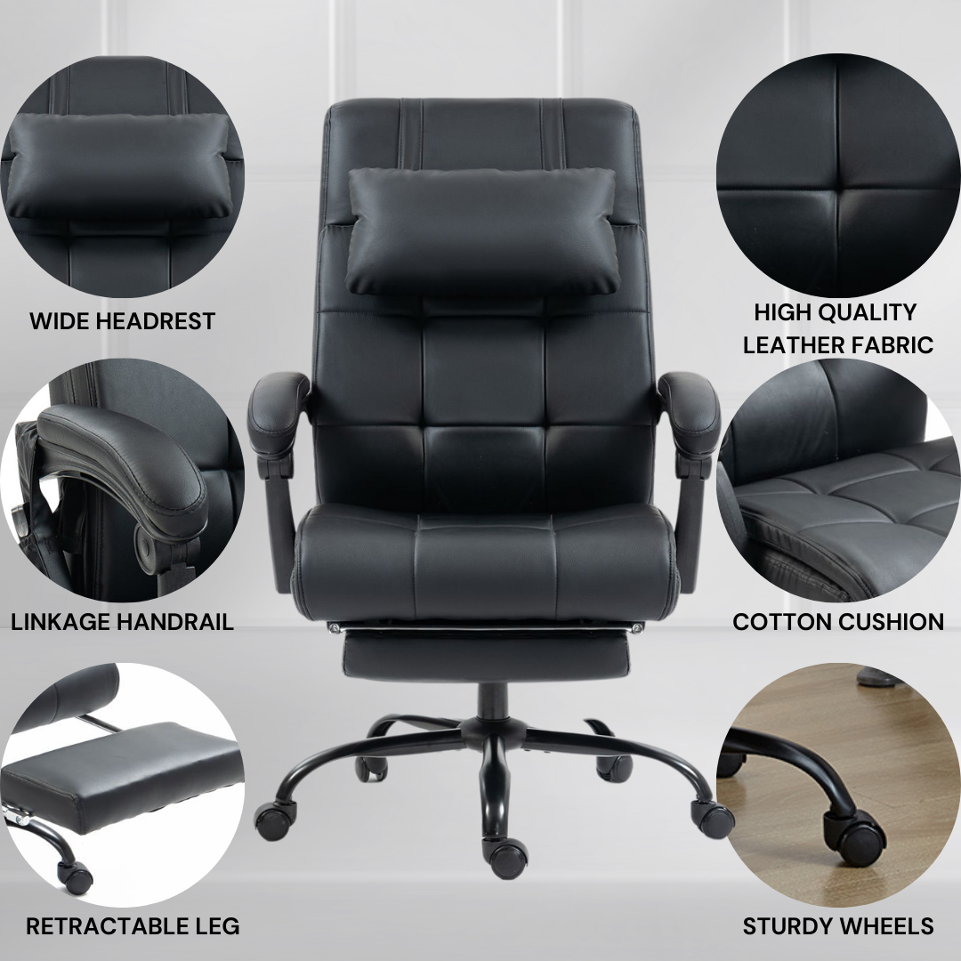 Supreme Office Chair with Heat & Massage Function with Adjustable Headrest (Leather Fabric)