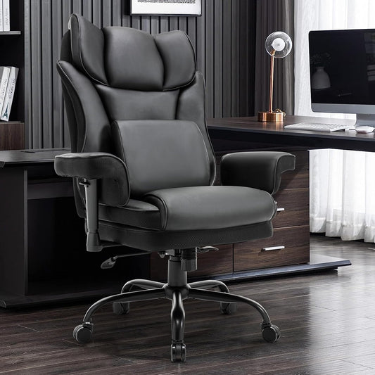 Ergonomic Executive Office Chair with Adjustable Padded Armrest and Massage Lumbar Support