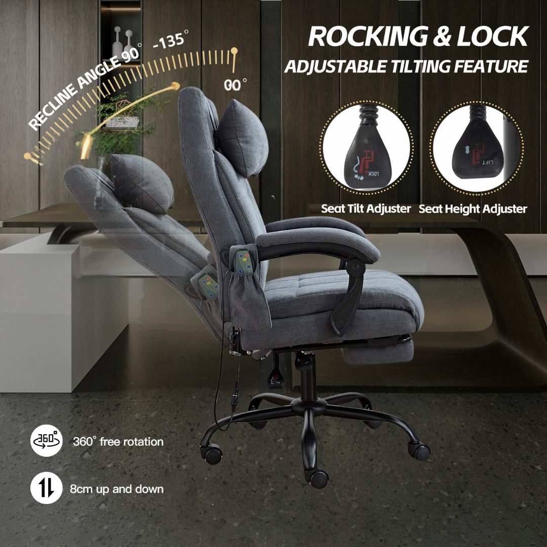 Vertex Office Chair with Heat and Massage Function (Velvet Fabric)